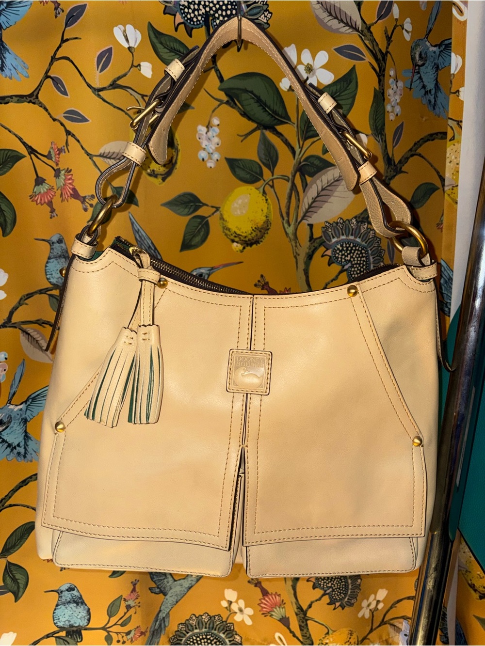 Dooney And Bourke Bone Florentine Leather Kingston Hobo Shoulder Bag